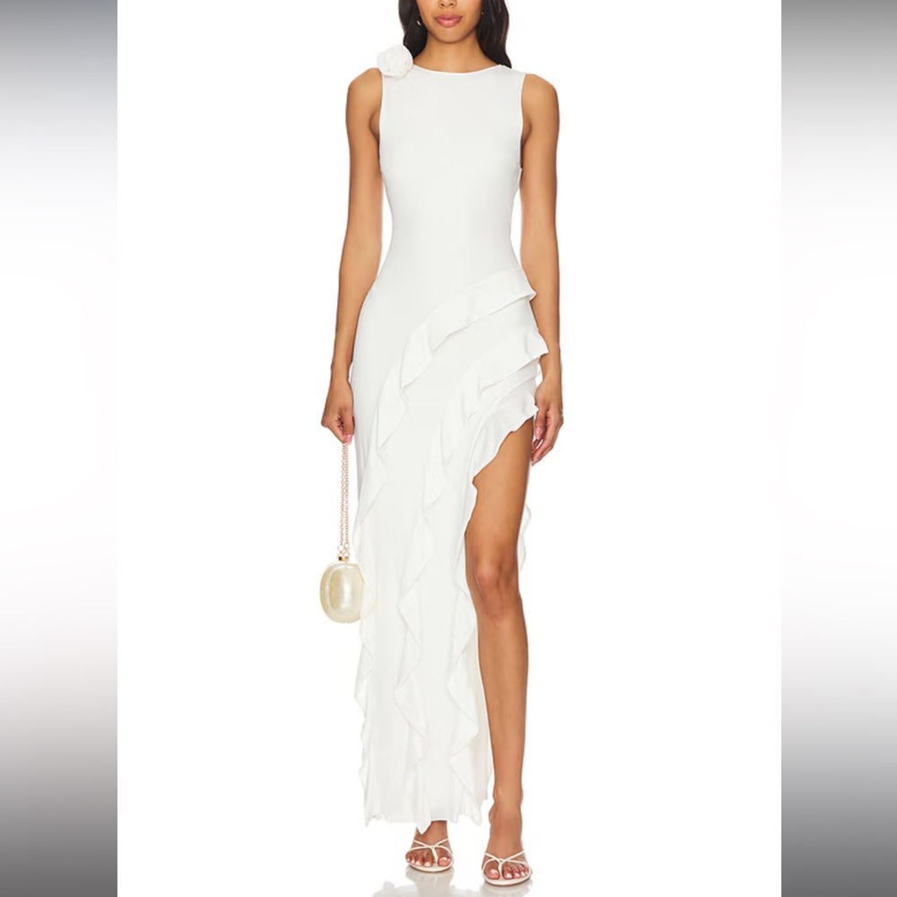AFRM Airess white ruffle maxi dress